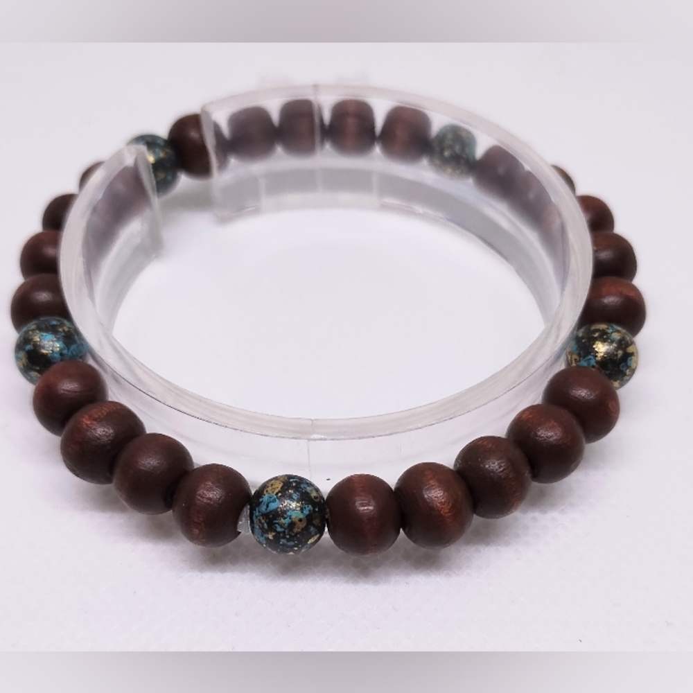 Men's Bracelet Beaded Beads Brown New f67
